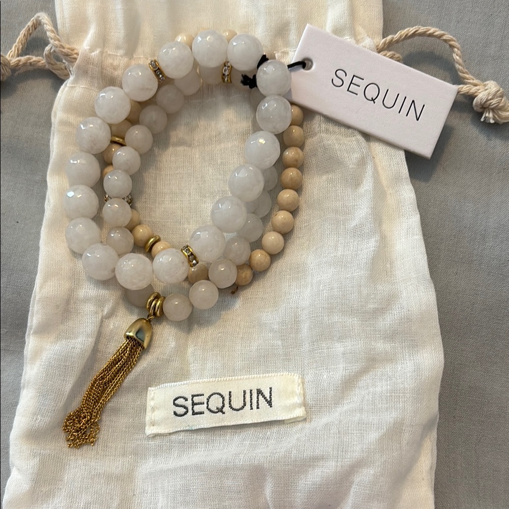 Gold and White Bracelet with Beaded Accents